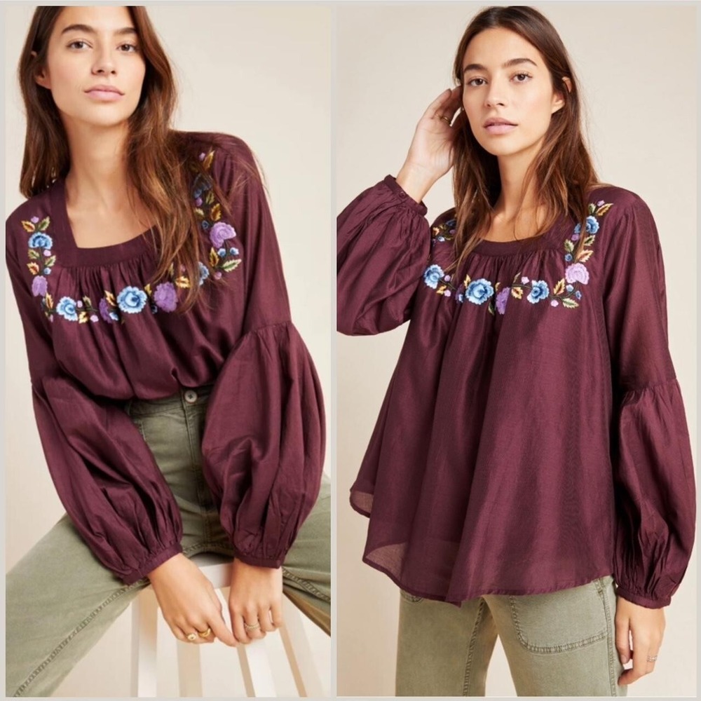 Samant Chauhan Womens Medium Purple Embroidered Swing Blouse Long Sleeve